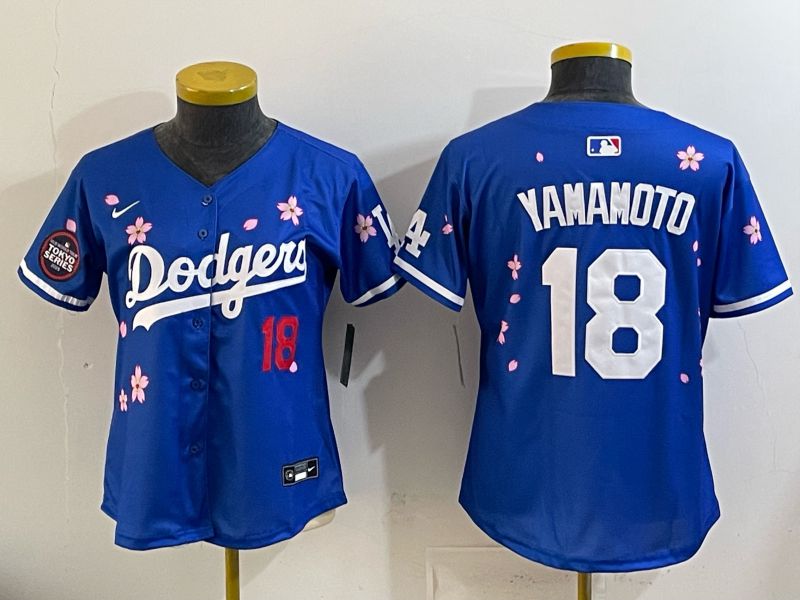 Youth Los Angeles Dodgers #18 Yamamoto Blue Sakura Edition 2026 Nike MLB Jersey 008->youth mlb jersey->Youth Jersey